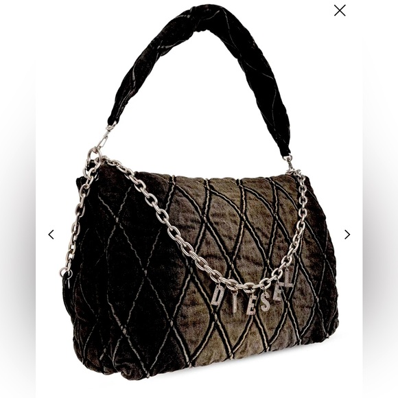 Diesel Black Quilted denim Bag Charm-D M - Picture 1 of 7